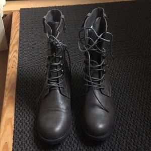 Grey lace-up combat boots